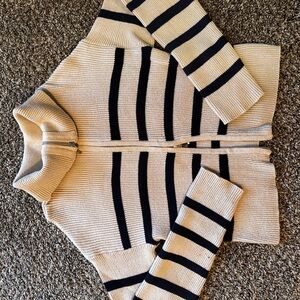 Hollister Black and Cream Striped Turtleneck Sweater